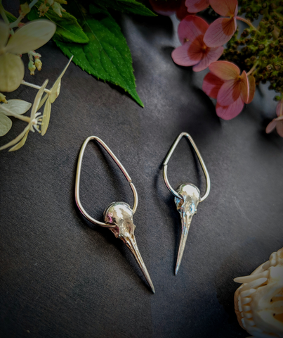 Hummingbird Skull Tear Drop Hoops